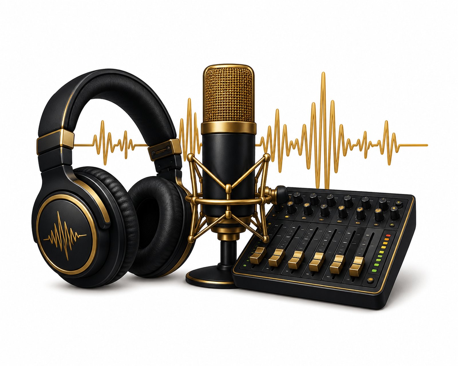 Microphone, headphones, and mixing board — Grace In The Grind Audio Production.
